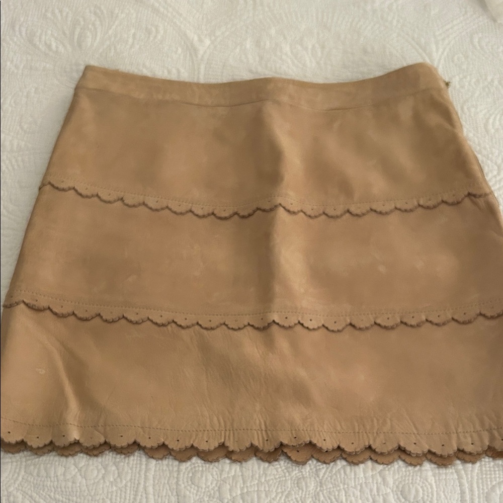 Leifsdottir Tan A-Line Skirt with Scalloped Edges